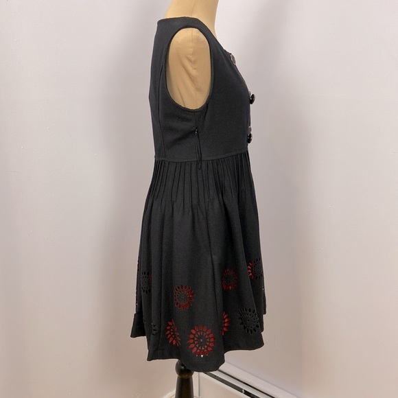 Double Breasted Empire A-line Black Wool Blend Die-cut Red Hem Dress Size 6 - Picture 3 of 16